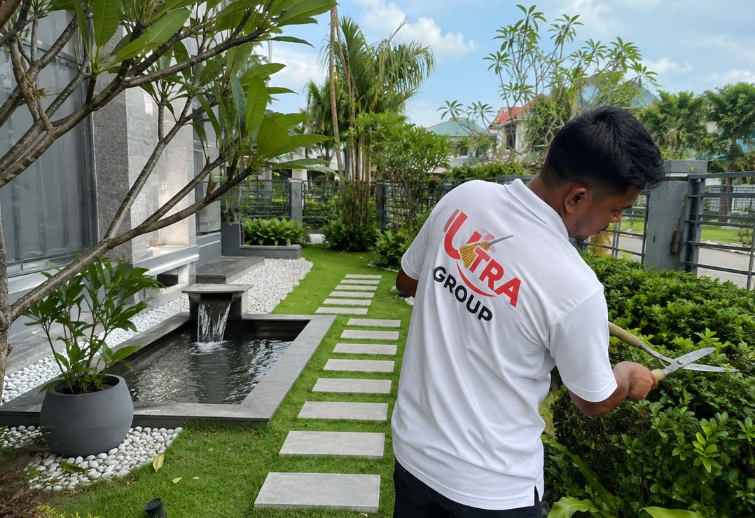 Ultra Group garden crew maintaining a landscaped garden